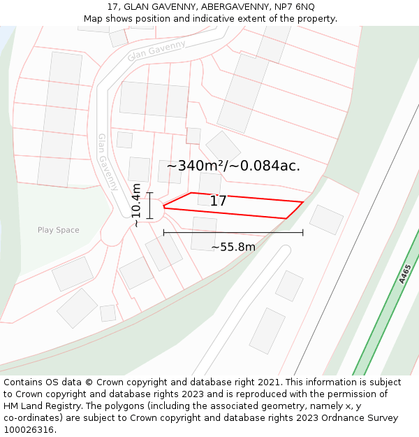 17, GLAN GAVENNY, ABERGAVENNY, NP7 6NQ: Plot and title map