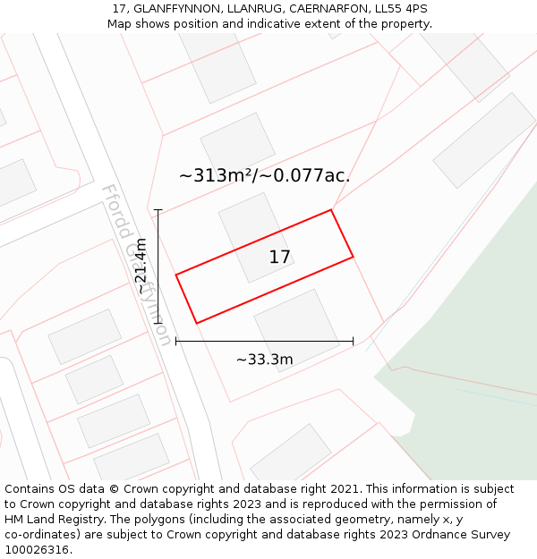 17, GLANFFYNNON, LLANRUG, CAERNARFON, LL55 4PS: Plot and title map