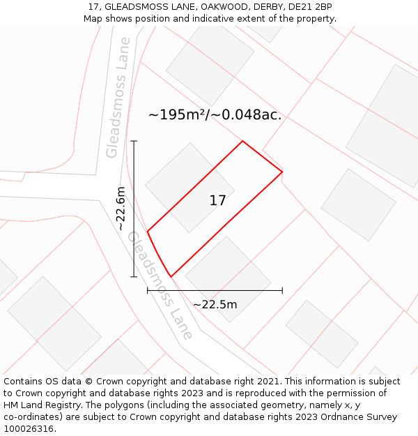 17, GLEADSMOSS LANE, OAKWOOD, DERBY, DE21 2BP: Plot and title map