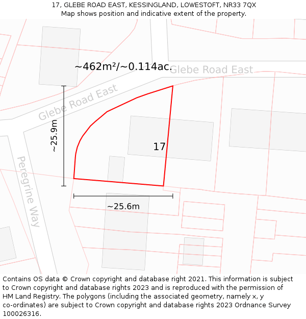17, GLEBE ROAD EAST, KESSINGLAND, LOWESTOFT, NR33 7QX: Plot and title map