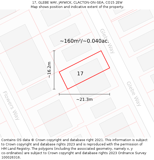 17, GLEBE WAY, JAYWICK, CLACTON-ON-SEA, CO15 2EW: Plot and title map