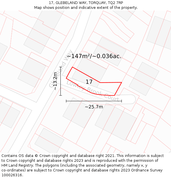 17, GLEBELAND WAY, TORQUAY, TQ2 7RP: Plot and title map