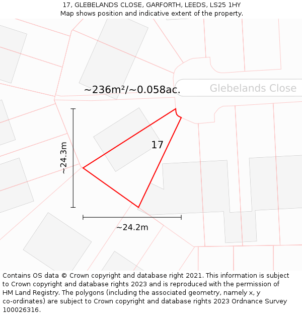17, GLEBELANDS CLOSE, GARFORTH, LEEDS, LS25 1HY: Plot and title map