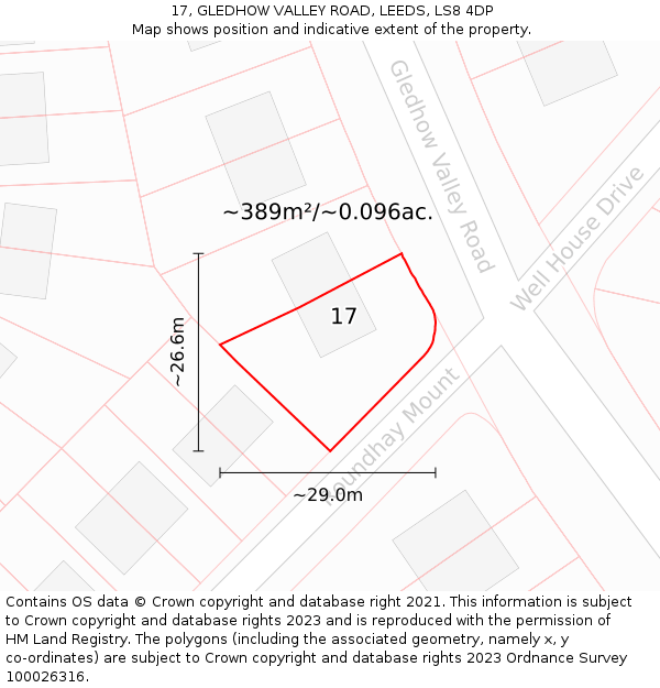 17, GLEDHOW VALLEY ROAD, LEEDS, LS8 4DP: Plot and title map