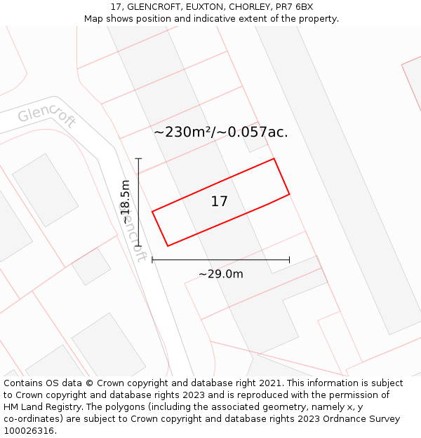 17, GLENCROFT, EUXTON, CHORLEY, PR7 6BX: Plot and title map