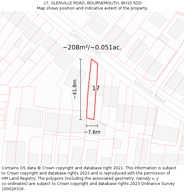 17, GLENVILLE ROAD, BOURNEMOUTH, BH10 5DD: Plot and title map