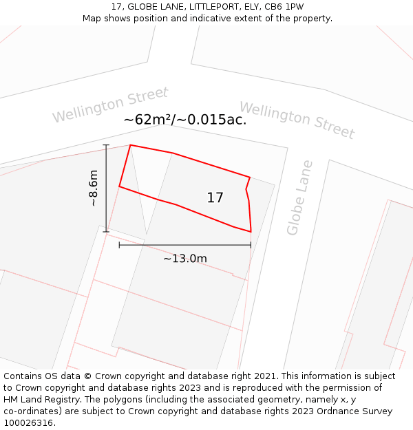 17, GLOBE LANE, LITTLEPORT, ELY, CB6 1PW: Plot and title map