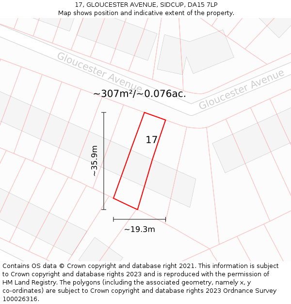 17, GLOUCESTER AVENUE, SIDCUP, DA15 7LP: Plot and title map