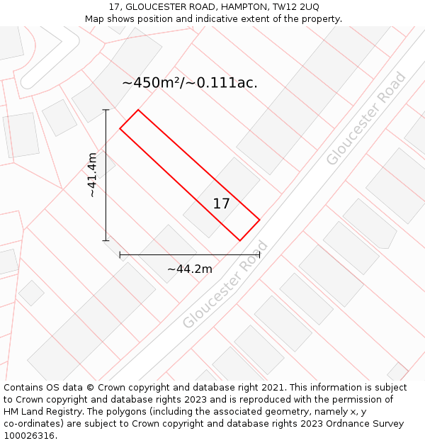 17, GLOUCESTER ROAD, HAMPTON, TW12 2UQ: Plot and title map