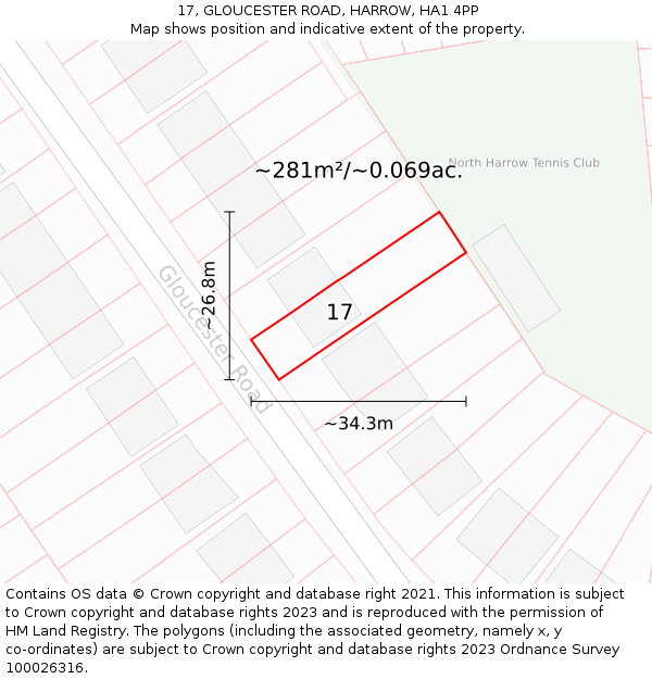 17, GLOUCESTER ROAD, HARROW, HA1 4PP: Plot and title map