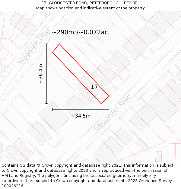 17, GLOUCESTER ROAD, PETERBOROUGH, PE2 8BH: Plot and title map