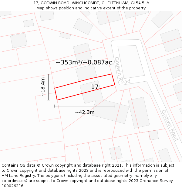 17, GODWIN ROAD, WINCHCOMBE, CHELTENHAM, GL54 5LA: Plot and title map