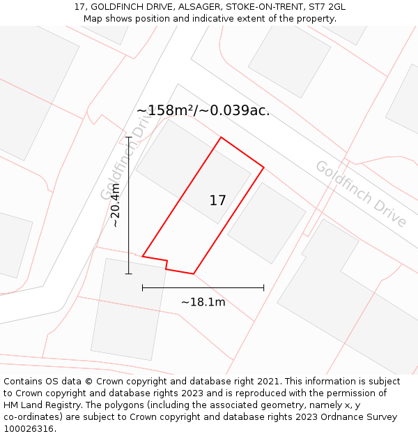 17, GOLDFINCH DRIVE, ALSAGER, STOKE-ON-TRENT, ST7 2GL: Plot and title map