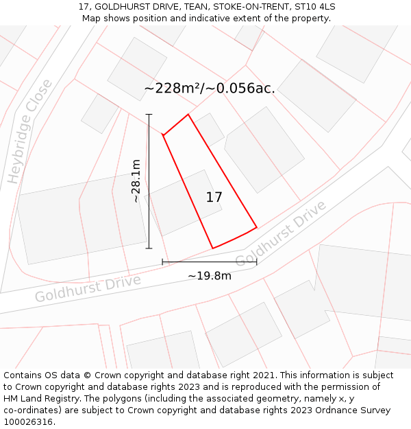 17, GOLDHURST DRIVE, TEAN, STOKE-ON-TRENT, ST10 4LS: Plot and title map