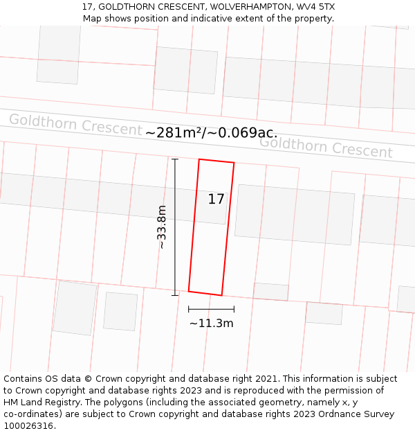 17, GOLDTHORN CRESCENT, WOLVERHAMPTON, WV4 5TX: Plot and title map