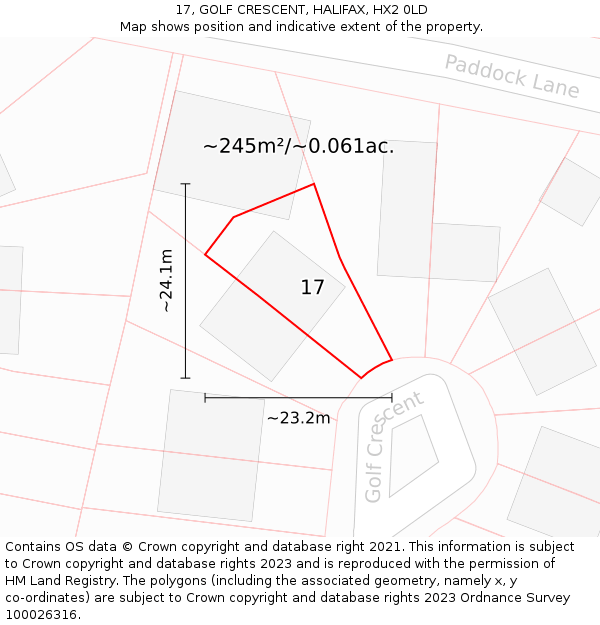 17, GOLF CRESCENT, HALIFAX, HX2 0LD: Plot and title map