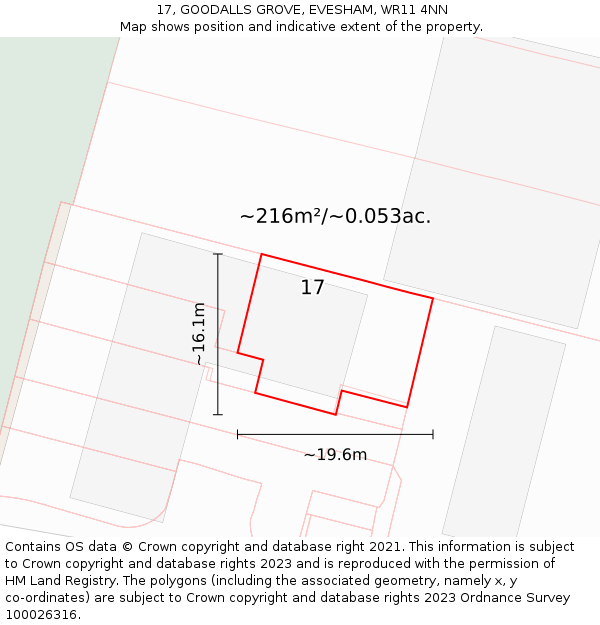 17, GOODALLS GROVE, EVESHAM, WR11 4NN: Plot and title map