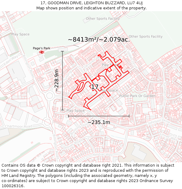 17, GOODMAN DRIVE, LEIGHTON BUZZARD, LU7 4UJ: Plot and title map