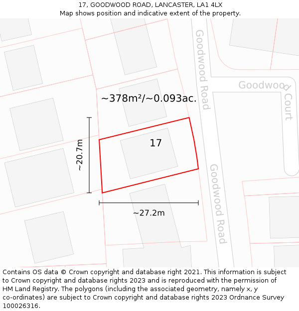 17, GOODWOOD ROAD, LANCASTER, LA1 4LX: Plot and title map