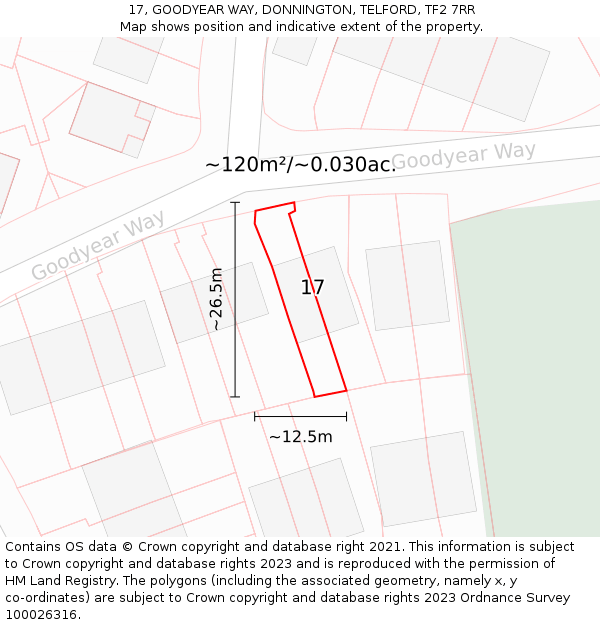 17, GOODYEAR WAY, DONNINGTON, TELFORD, TF2 7RR: Plot and title map