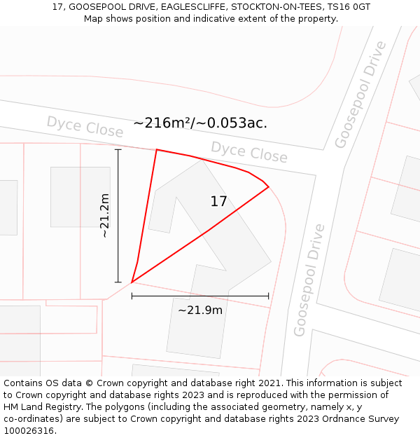 17, GOOSEPOOL DRIVE, EAGLESCLIFFE, STOCKTON-ON-TEES, TS16 0GT: Plot and title map