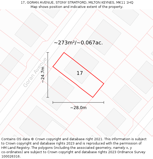 17, GORAN AVENUE, STONY STRATFORD, MILTON KEYNES, MK11 1HQ: Plot and title map