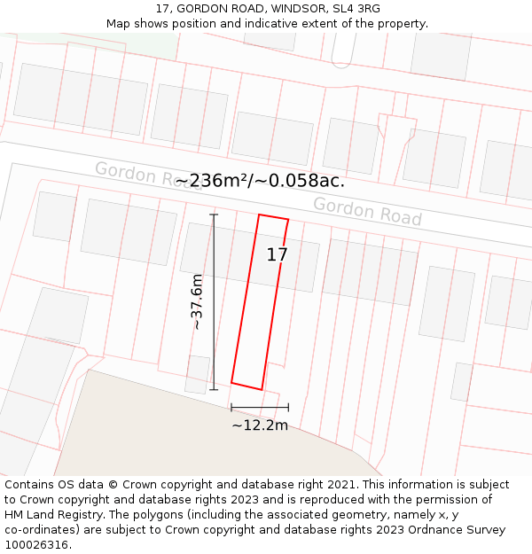 17, GORDON ROAD, WINDSOR, SL4 3RG: Plot and title map