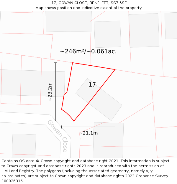17, GOWAN CLOSE, BENFLEET, SS7 5SE: Plot and title map