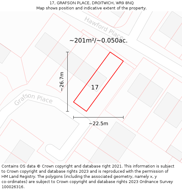17, GRAFSON PLACE, DROITWICH, WR9 8NQ: Plot and title map