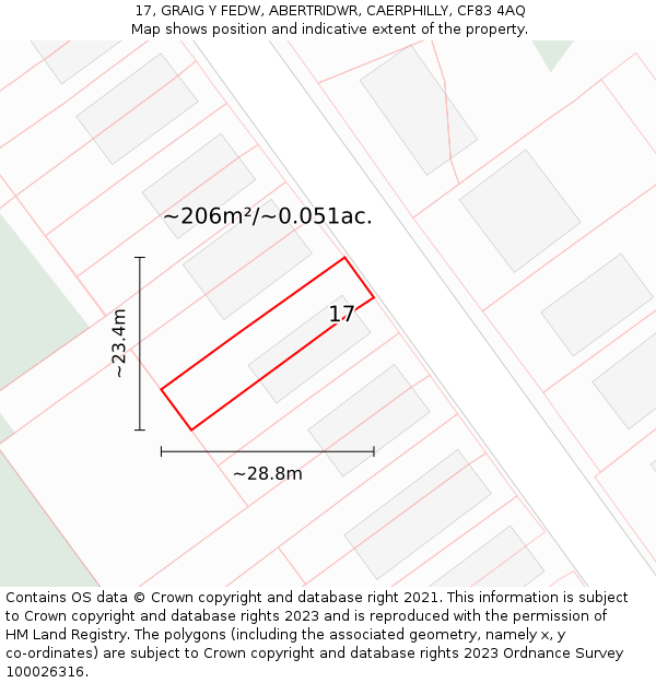 17, GRAIG Y FEDW, ABERTRIDWR, CAERPHILLY, CF83 4AQ: Plot and title map