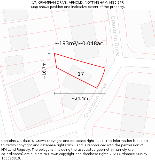 17, GRAMPIAN DRIVE, ARNOLD, NOTTINGHAM, NG5 9PR: Plot and title map