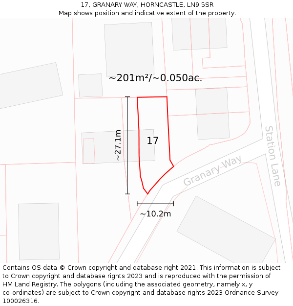 17, GRANARY WAY, HORNCASTLE, LN9 5SR: Plot and title map