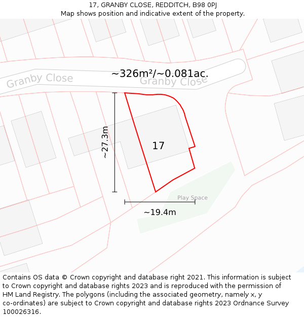 17, GRANBY CLOSE, REDDITCH, B98 0PJ: Plot and title map