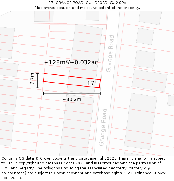 17, GRANGE ROAD, GUILDFORD, GU2 9PX: Plot and title map