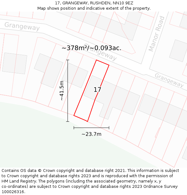 17, GRANGEWAY, RUSHDEN, NN10 9EZ: Plot and title map