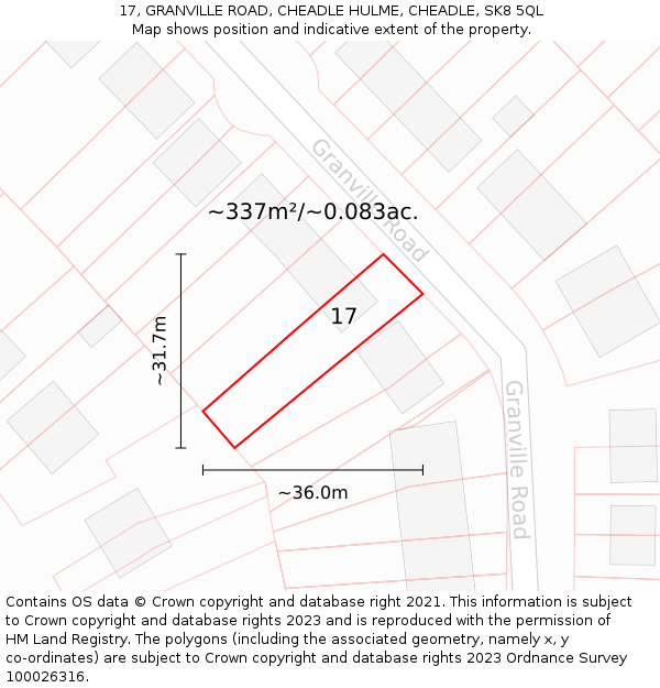 17, GRANVILLE ROAD, CHEADLE HULME, CHEADLE, SK8 5QL: Plot and title map