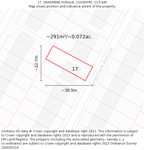 17, GRASMERE AVENUE, COVENTRY, CV3 6AY: Plot and title map
