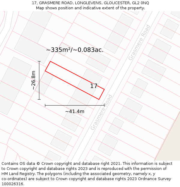 17, GRASMERE ROAD, LONGLEVENS, GLOUCESTER, GL2 0NQ: Plot and title map
