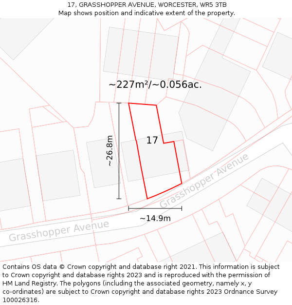 17, GRASSHOPPER AVENUE, WORCESTER, WR5 3TB: Plot and title map