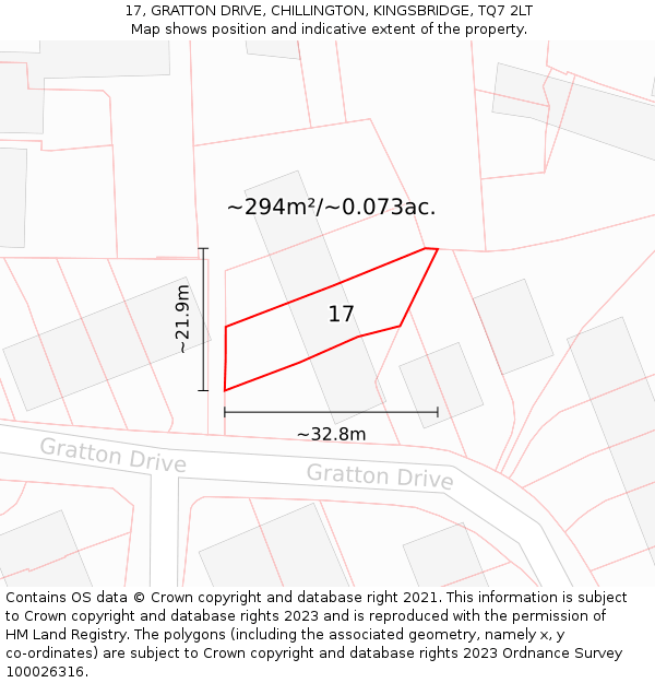 17, GRATTON DRIVE, CHILLINGTON, KINGSBRIDGE, TQ7 2LT: Plot and title map