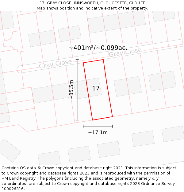 17, GRAY CLOSE, INNSWORTH, GLOUCESTER, GL3 1EE: Plot and title map