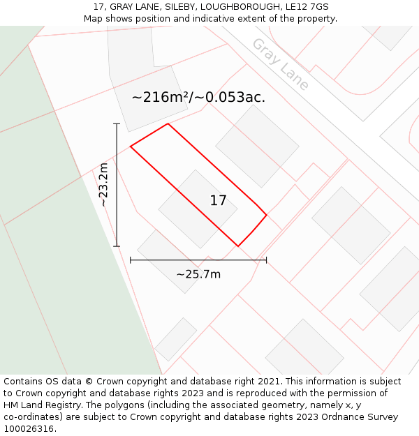 17, GRAY LANE, SILEBY, LOUGHBOROUGH, LE12 7GS: Plot and title map