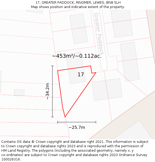 17, GREATER PADDOCK, RINGMER, LEWES, BN8 5LH: Plot and title map