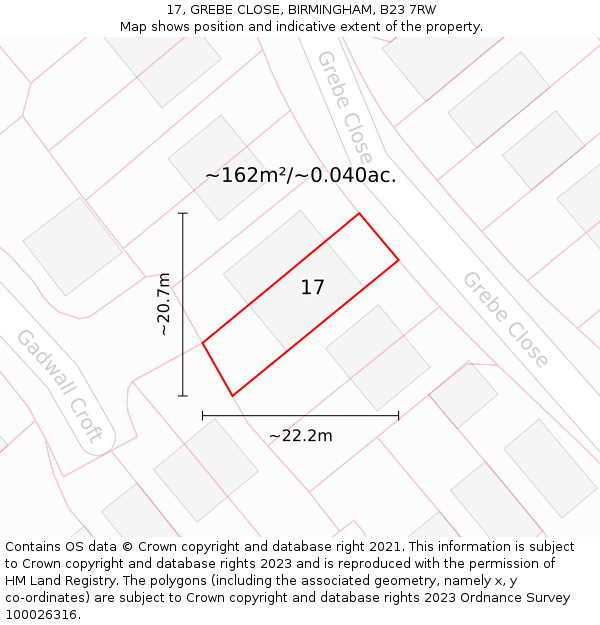 17, GREBE CLOSE, BIRMINGHAM, B23 7RW: Plot and title map