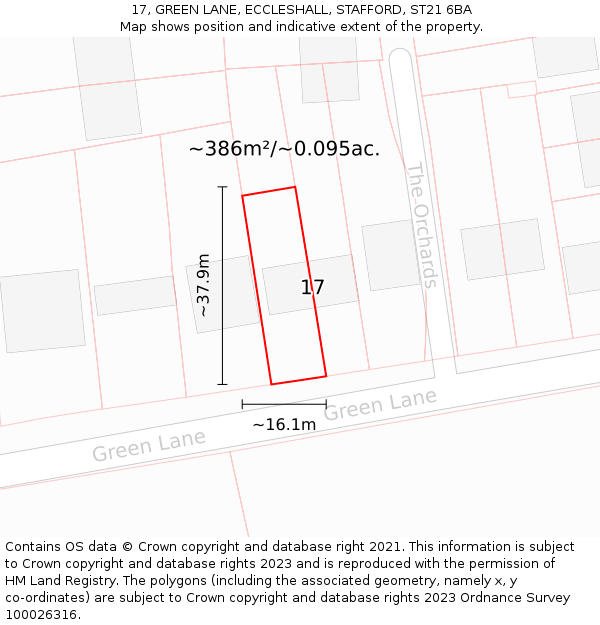 17, GREEN LANE, ECCLESHALL, STAFFORD, ST21 6BA: Plot and title map