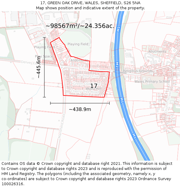 17, GREEN OAK DRIVE, WALES, SHEFFIELD, S26 5NA: Plot and title map