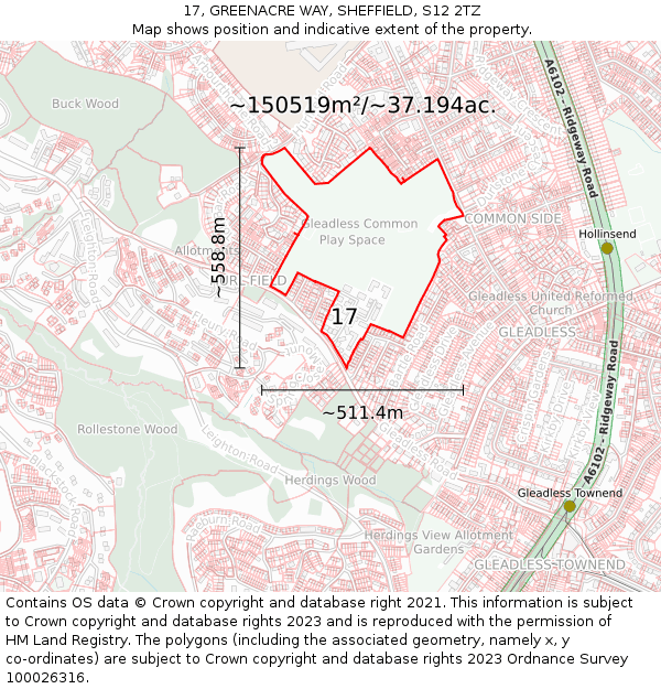 17, GREENACRE WAY, SHEFFIELD, S12 2TZ: Plot and title map