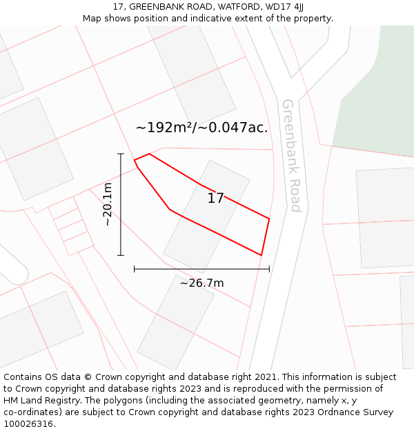17, GREENBANK ROAD, WATFORD, WD17 4JJ: Plot and title map
