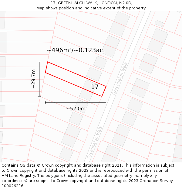 17, GREENHALGH WALK, LONDON, N2 0DJ: Plot and title map