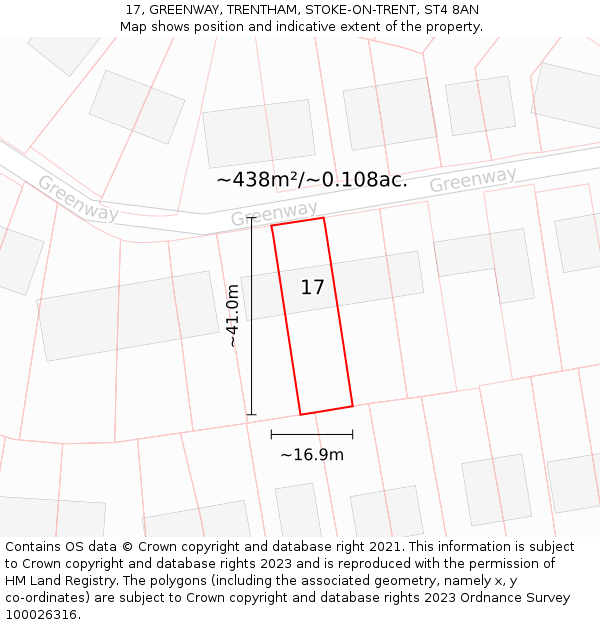 17, GREENWAY, TRENTHAM, STOKE-ON-TRENT, ST4 8AN: Plot and title map